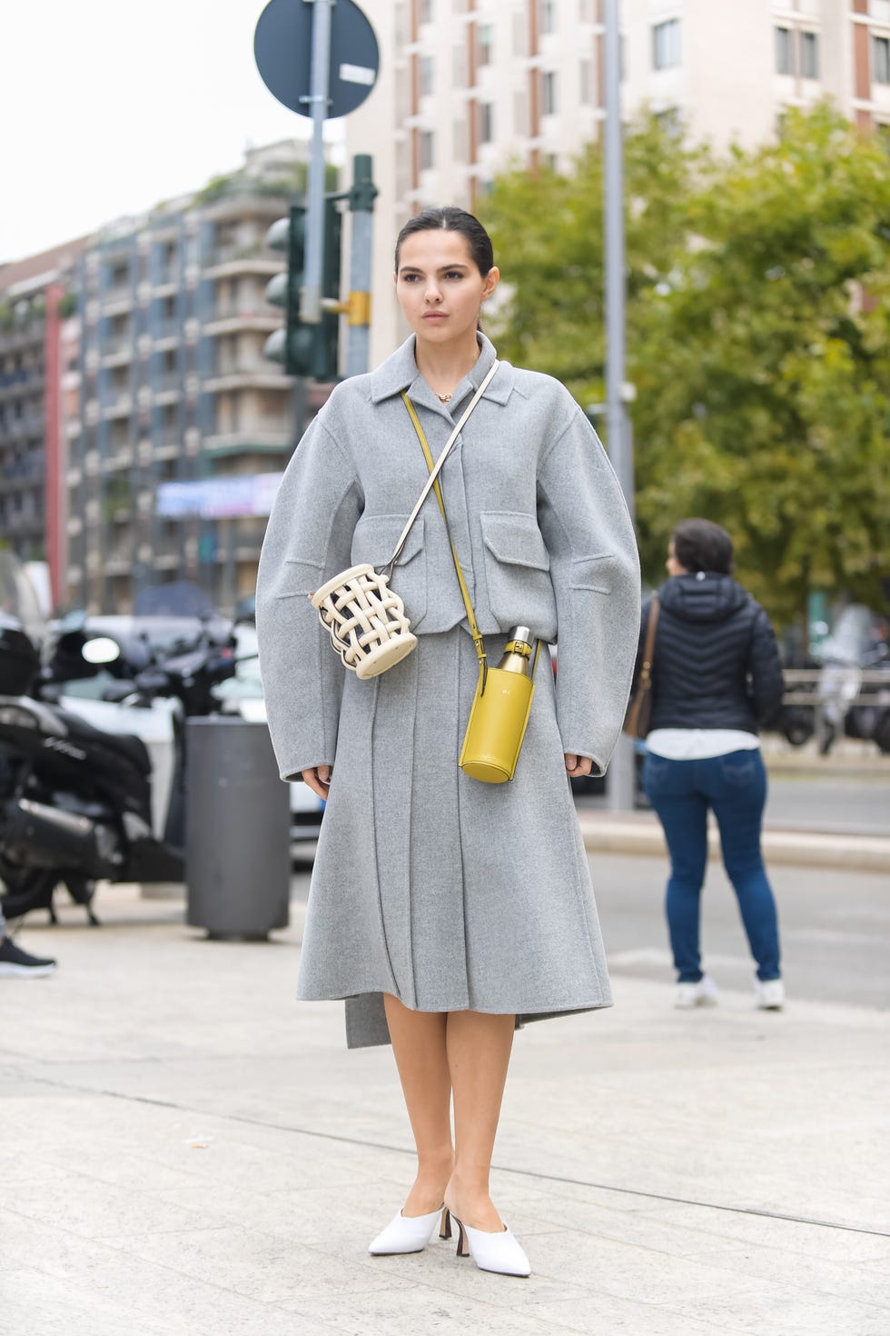 Street fashion, White, Clothing, Photograph, Fashion, Yellow, Snapshot, Footwear, Outerwear, Coat, 