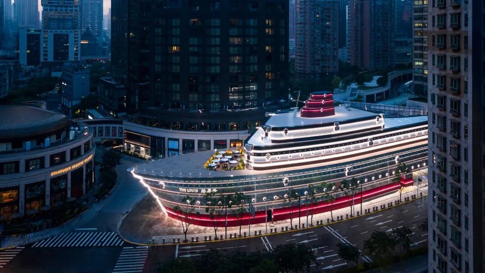 a unique shipshaped structure serving as a restaurant or hotel