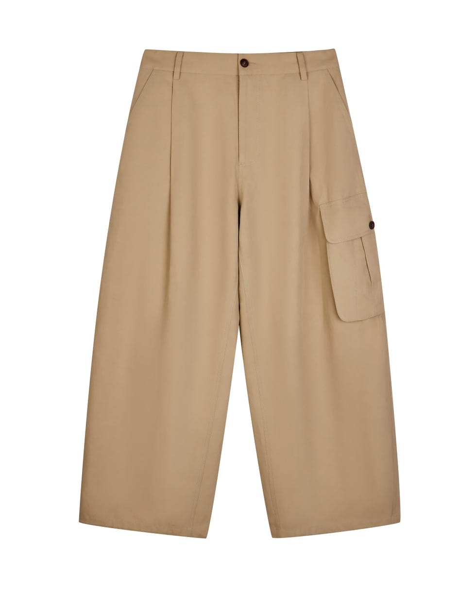 beige wideleg cargo pants with side pockets