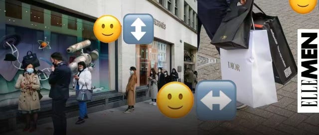 people shopping outside a luxury store with shopping bags