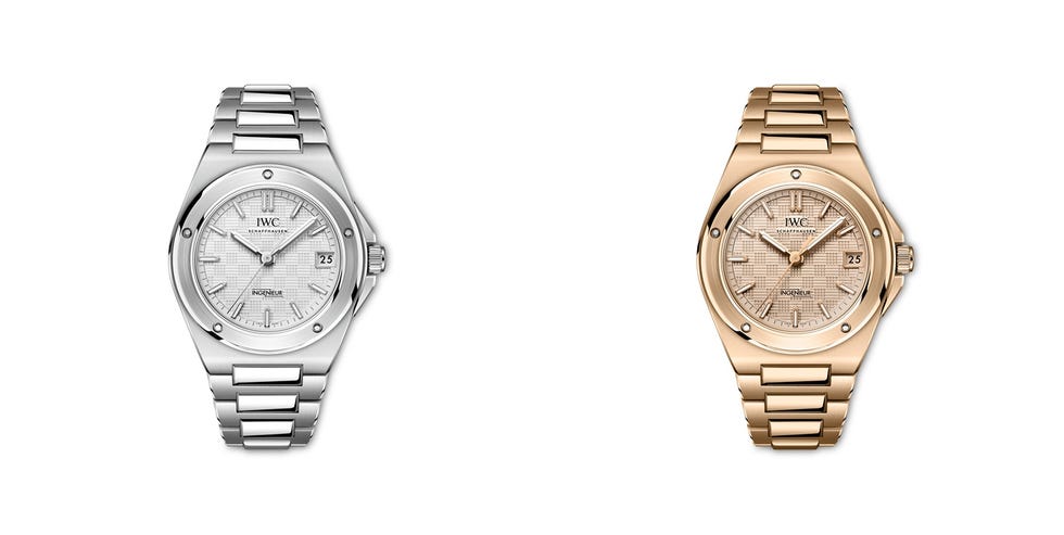 two luxury watches from iwc showing different metal finishes