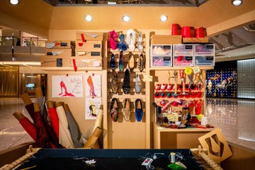 display of shoes and crafting materials at a fashion workshop