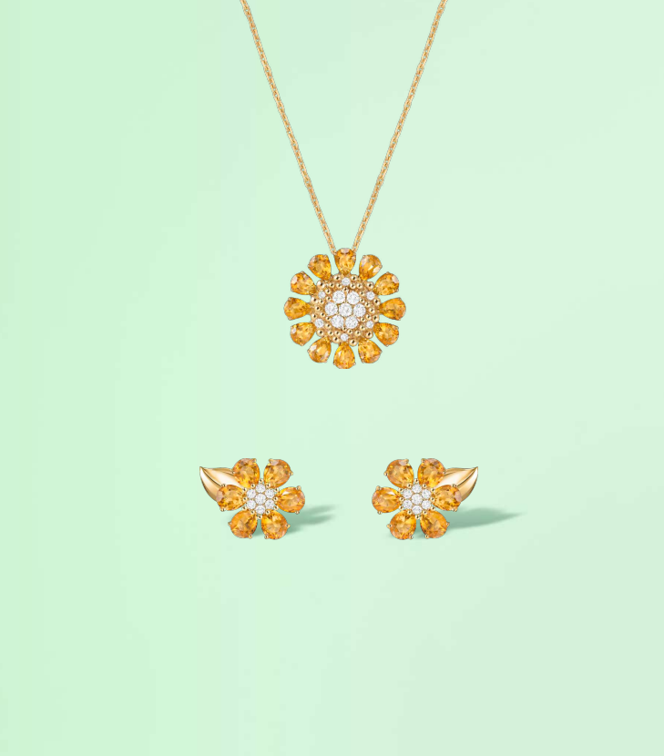 floral designed jewelry set including a necklace and earrings