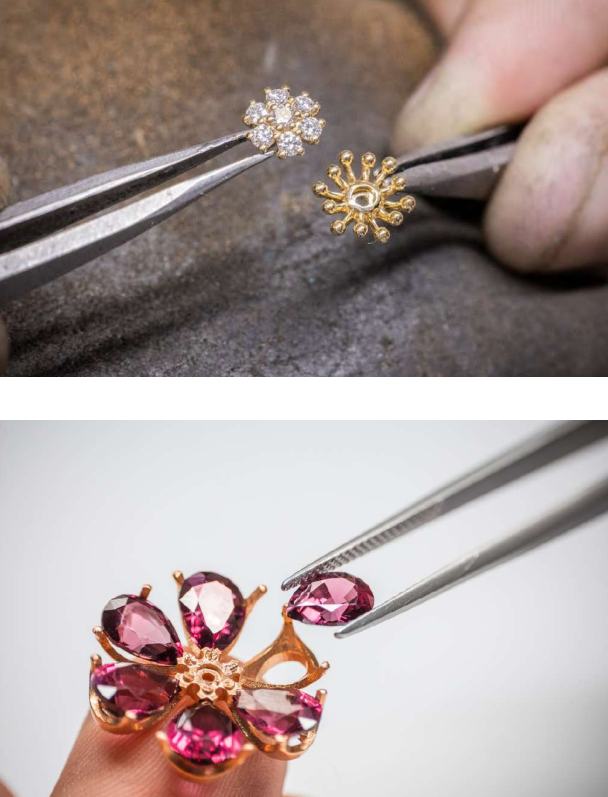 jewelry making process showcasing gemstone settings