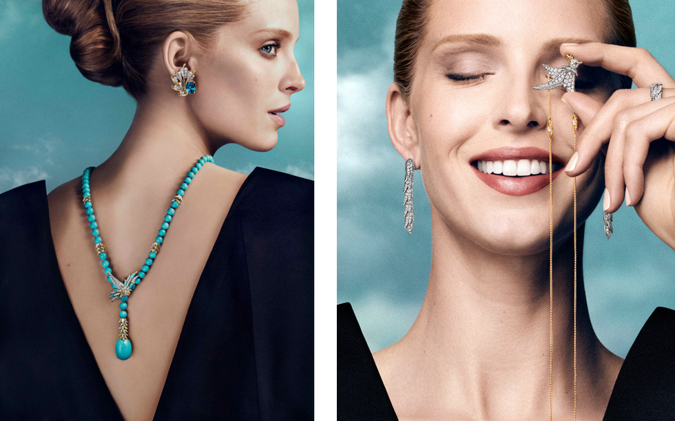 jewelry display featuring elegant necklaces and earrings