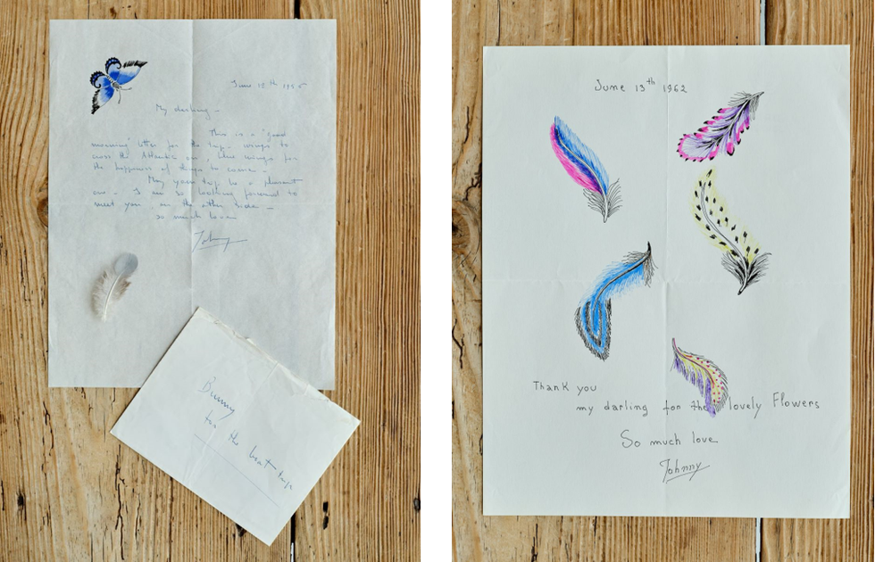letters with handwritten notes and illustrations on paper