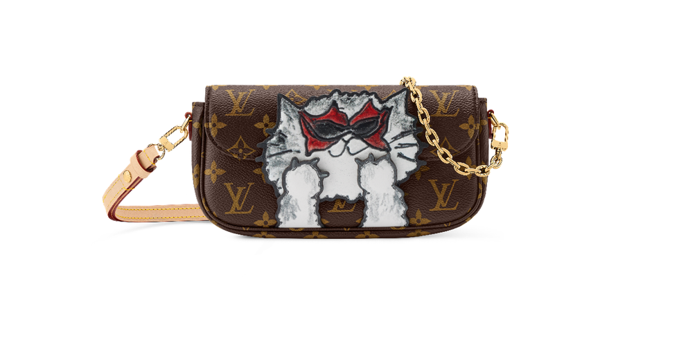 chic handbag featuring an artistic depiction of a cat with sunglasses