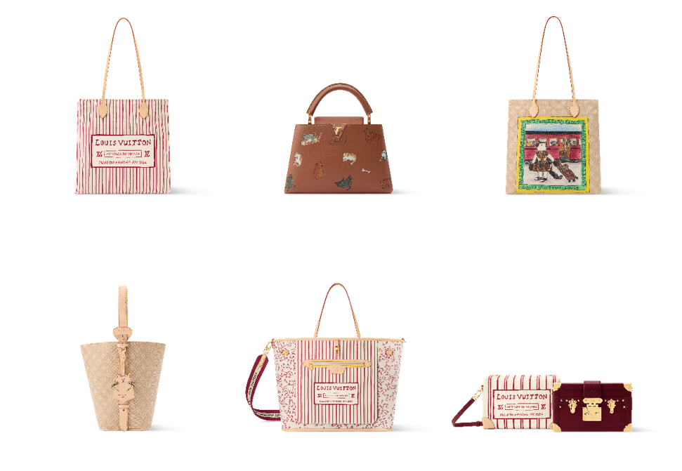 collection of louis vuitton bags displayed in a grid format