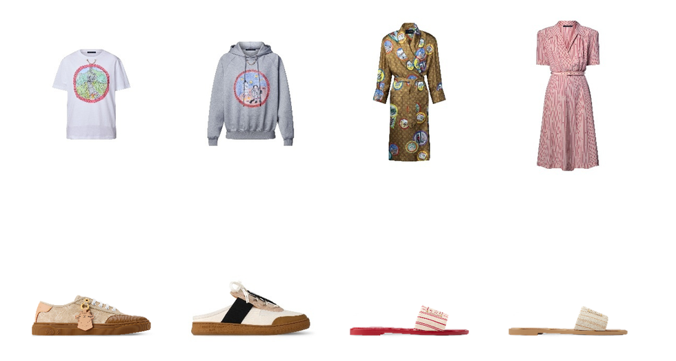 collection of clothing and footwear items displayed in a grid