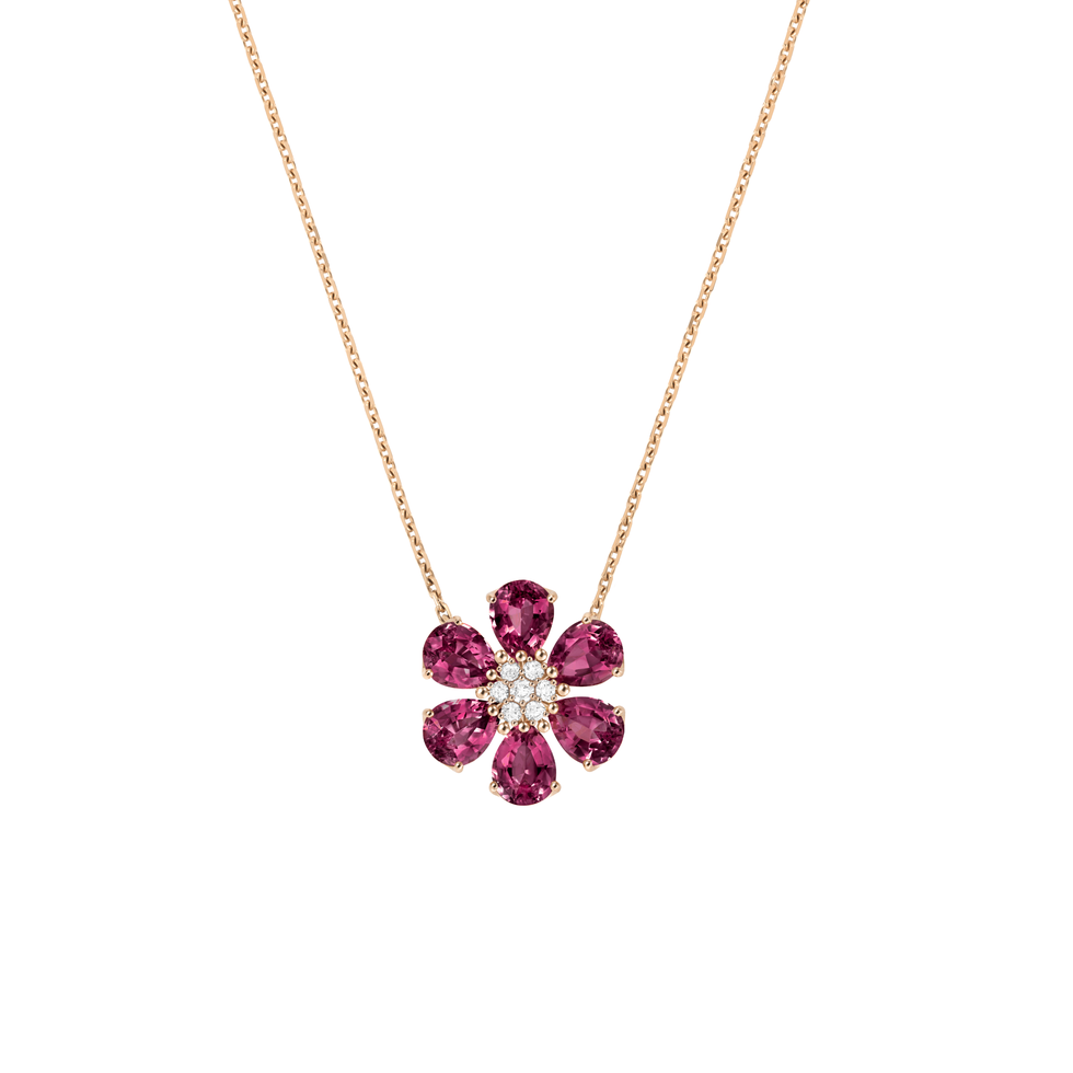 floral pendant necklace featuring pink gemstones and diamonds
