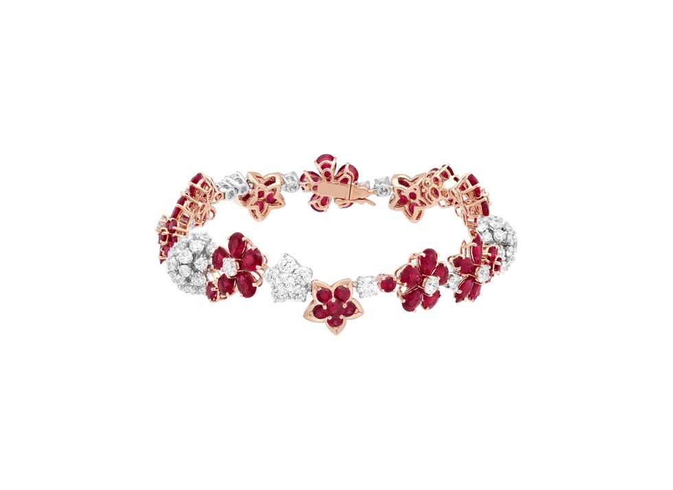 folie des prés bracelet white gold, rose gold, rubies, diamonds