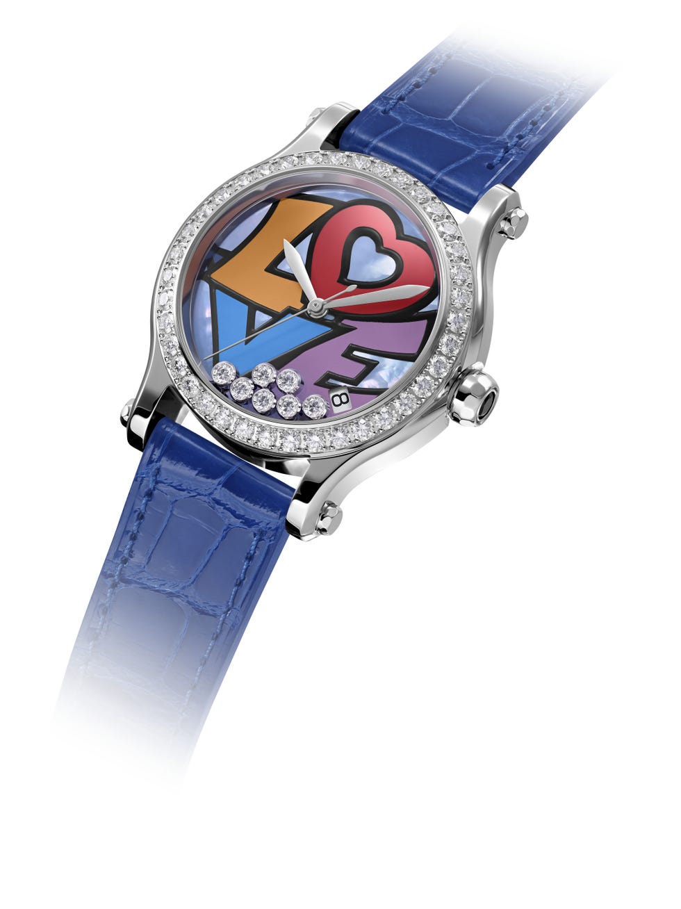 Analog watch, Watch, Watch accessory, Fashion accessory, Strap, Electric blue, Jewellery, Material property, Brand, Fictional character, 