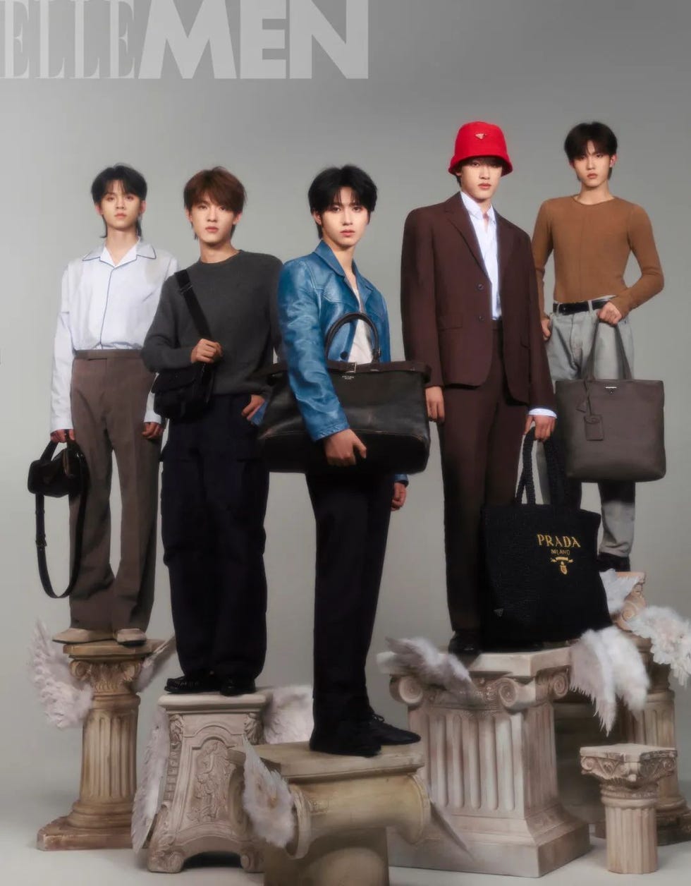 five individuals showcasing modern fashion and accessories