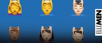 emojis displaying various hairstyles and head shapes against a solid blue background