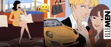 a stylish woman sitting with a cocktail represented in a vibrant animated style