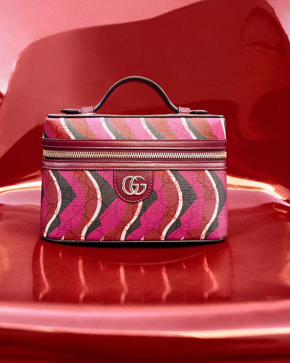 fashionable cosmetic case featuring a vibrant design and gg logo