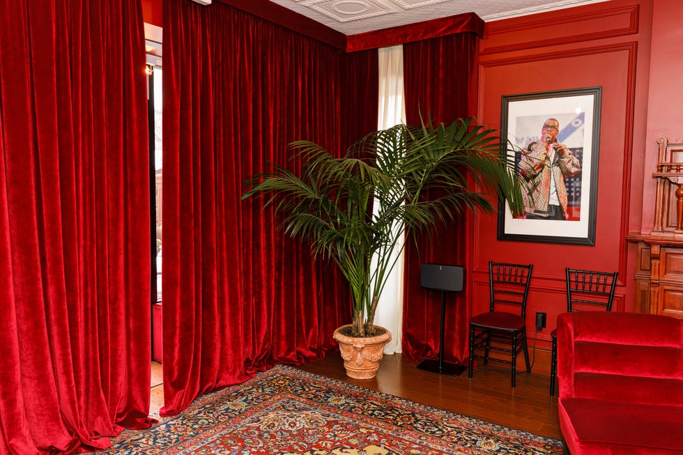 Red, Curtain, Room, Interior design, Property, Window treatment, Window covering, Furniture, Textile, Decoration, 