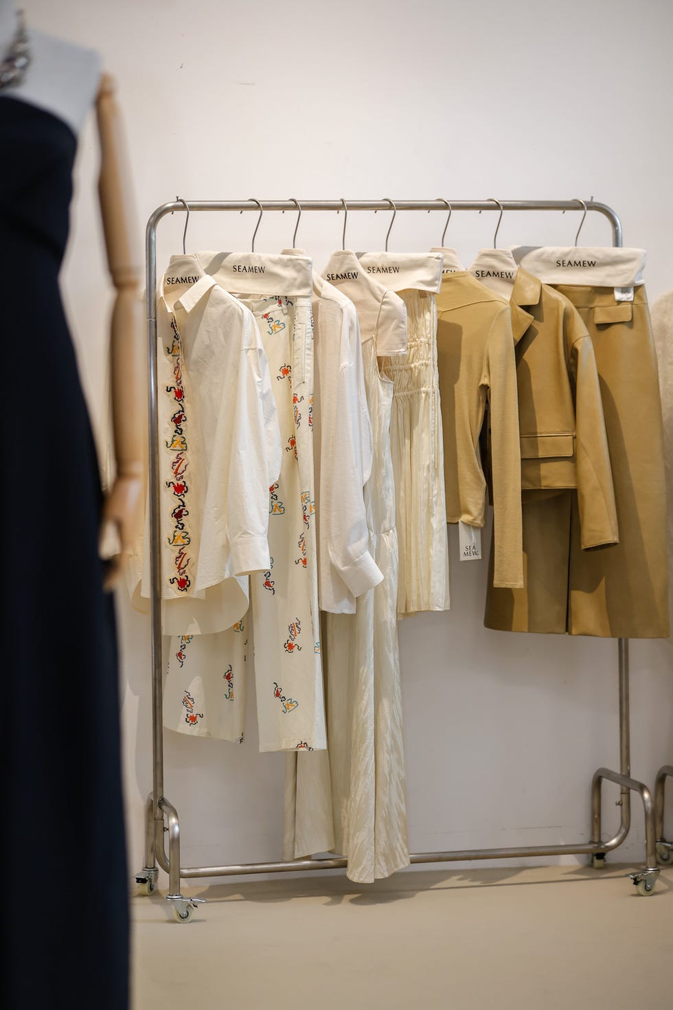 a row of clothes on a rack