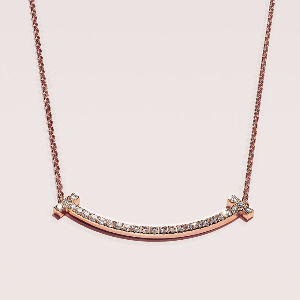 tiffany  co 蒂芙尼t系列t smile 18k玫瑰金镶钻项链