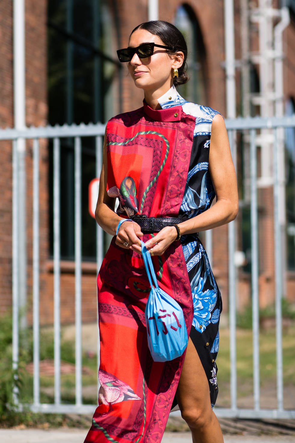 Street fashion, Clothing, Fashion, Red, Cycling shorts, Textile, Eyewear, Sportswear, Design, Pattern, 