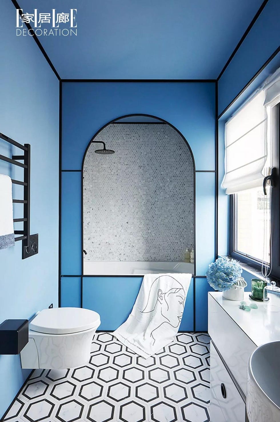 Blue, Plumbing fixture, Architecture, Interior design, Floor, Room, Property, Flooring, Bathroom sink, Wall, 