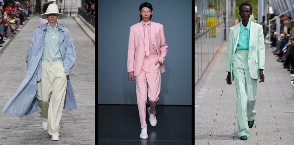 Clothing, Fashion, Fashion model, Suit, Pink, Outerwear, Street fashion, Footwear, Formal wear, Shoe, 