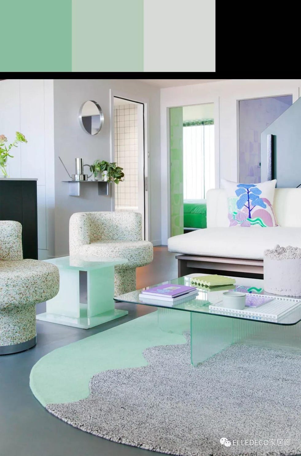 Room, Furniture, Interior design, Green, Turquoise, Living room, Shelf, Table, Floor, Coffee table, 
