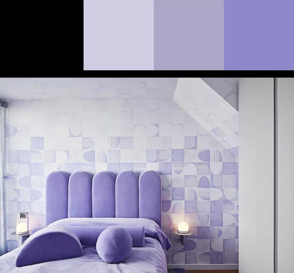 Purple, Violet, Room, Wall, Tile, Interior design, Lilac, Furniture, Lavender, Floor, 
