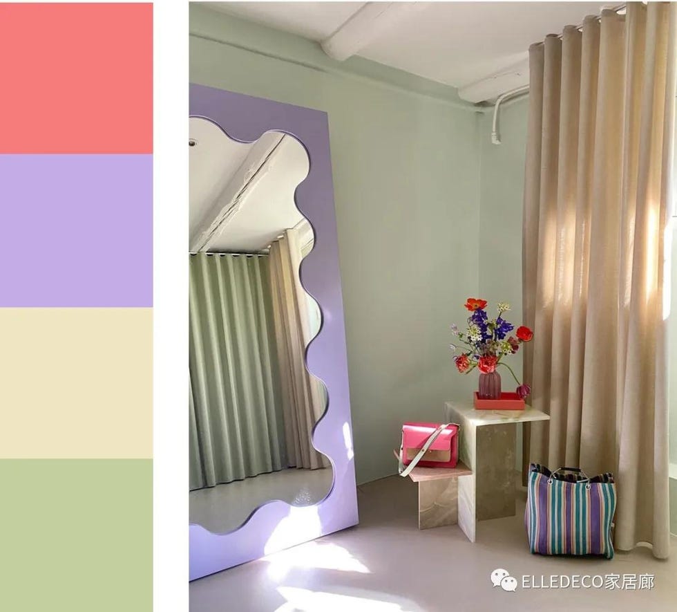 Curtain, Room, Interior design, Product, Property, Furniture, Wall, Pink, Floor, Window treatment, 
