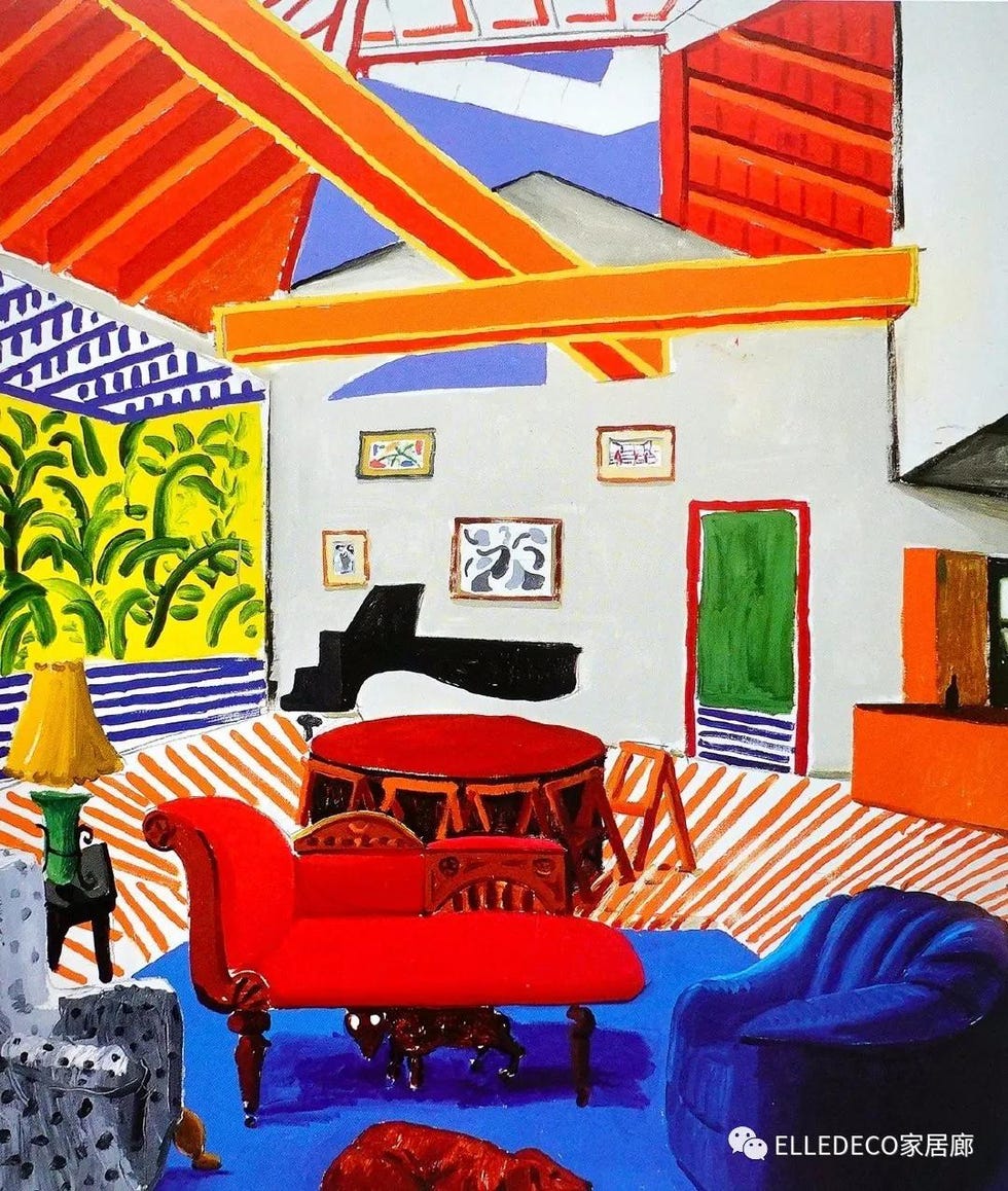 Room, Interior design, Living room, Furniture, Orange, House, Ceiling, Wall, Building, Home, 