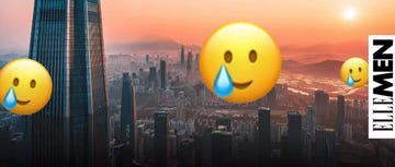 city skyline at sunset with emojis overlayed