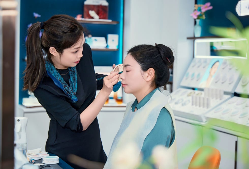 beauty consultation in a salon setting