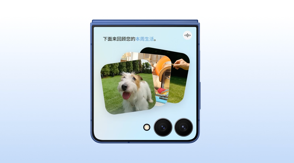 display of a smartphone showcasing photos and user interface