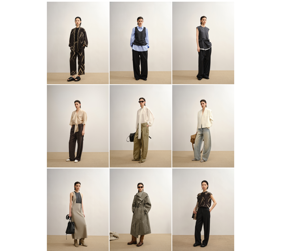 collection of diverse fashion outfits displayed on models