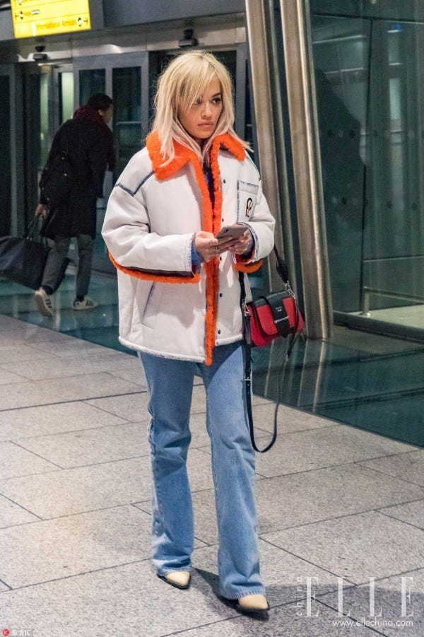 Photograph, Clothing, Street fashion, Snapshot, Orange, Fashion, Jacket, Jeans, Outerwear, Street, 